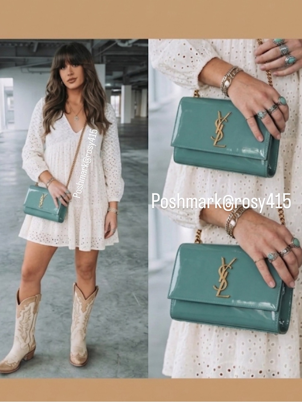 RARE COLOR💎Saint Laurent Kate Patent Leather Crossbody Bag Vintage Sage YSL Kate